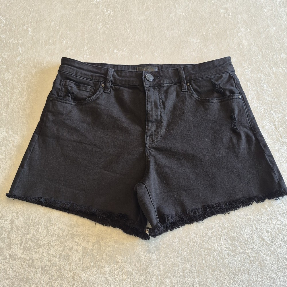 KUT from the Kloth Jane Long Short High Rise Cut Off Denim Shorts Black Size 8