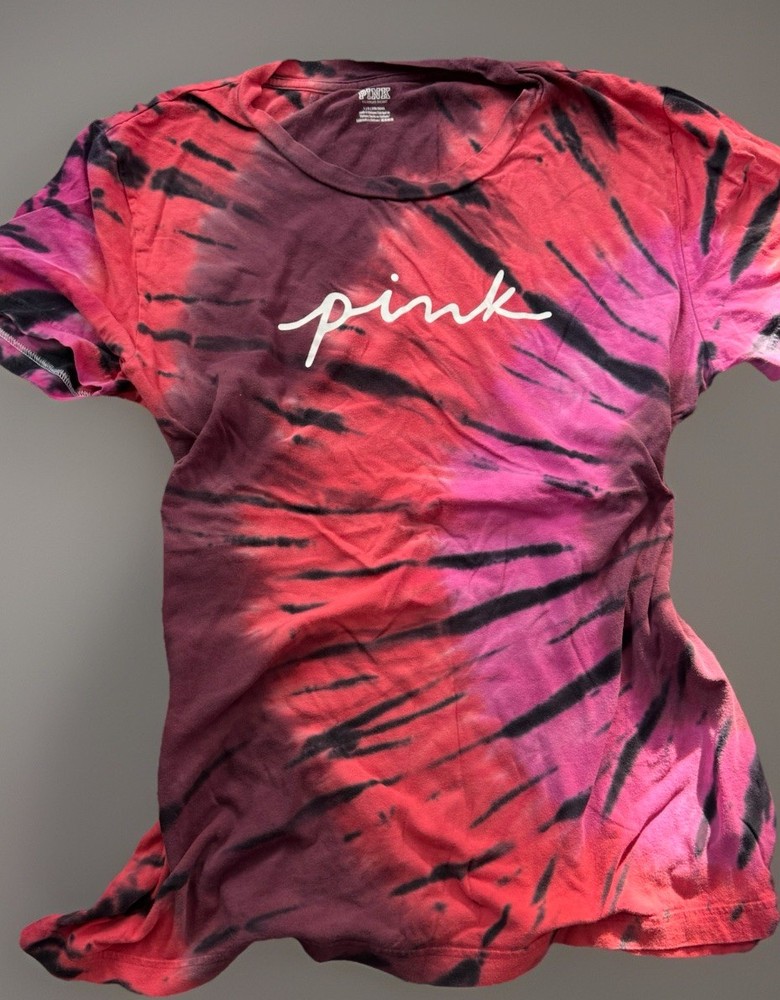 Victoria's Secret Pink Women's Tie Dye Short Sleeve Crew Neck T-Shirt Large