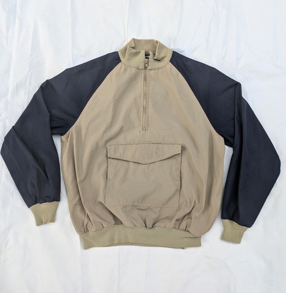 Vintage Beige Navy Blue Lone Peak Burdett Apparel Kangaroo Pocket Powder Jacket