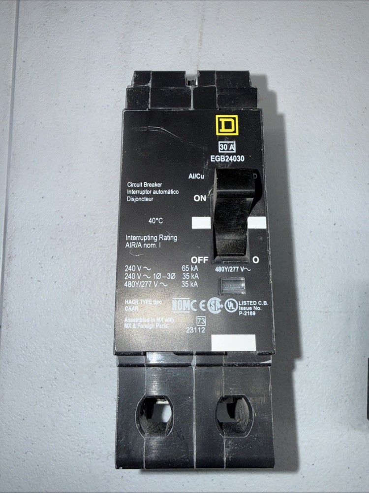 EGB24030 Square D 30Amp 480V 18K 2 Pole Bolt On Circuit Breaker Used