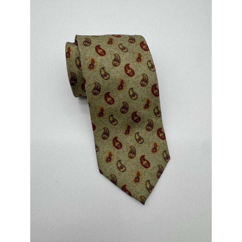 Ermenegildo Zegna Silk Tie Beige Paisley Floral Necktie Made in Italy Luxury