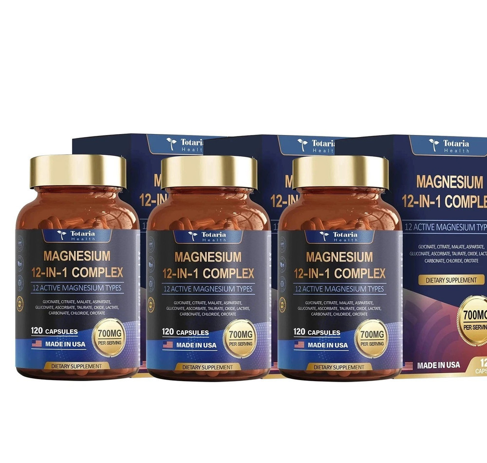 Magnesium 12 in 1 Complex 700mg - Glycinate Citrate Malate Taurate - 3 Bottles