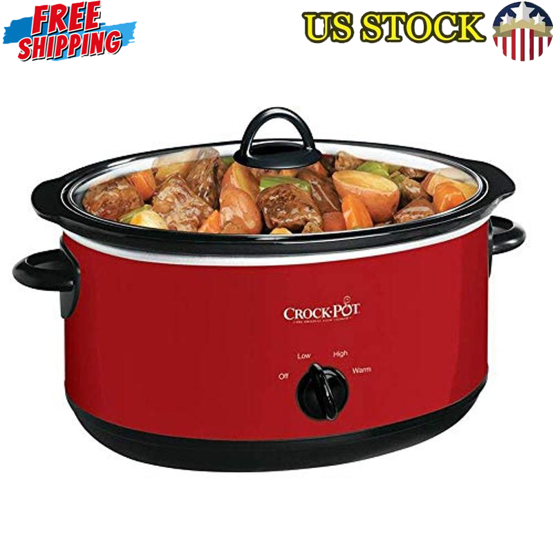 Large 8-qt Express Crock Slow Cooker Food Warmer Recipes Included- Red New
