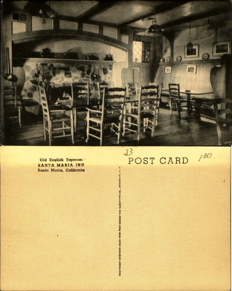 Old English Taproom Santa Maria Inn California CA fireplace unused old postcard