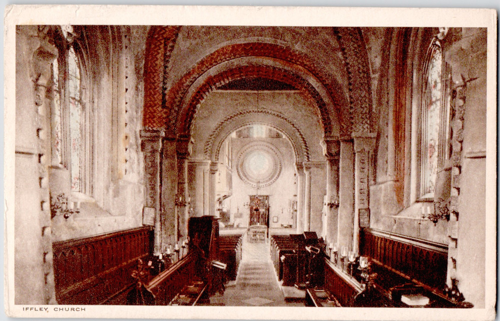 UK England Oxfordshire Oxford Iffley Church Norman Interior Arches 1930 Postcard
