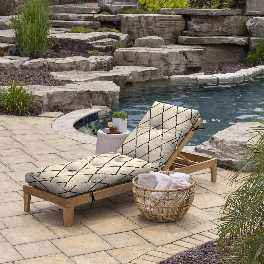 Arden Outdoor Plush Modern Tufted Chaise Cushion, 76 x 22, Rain-Proof, Fade Rstn