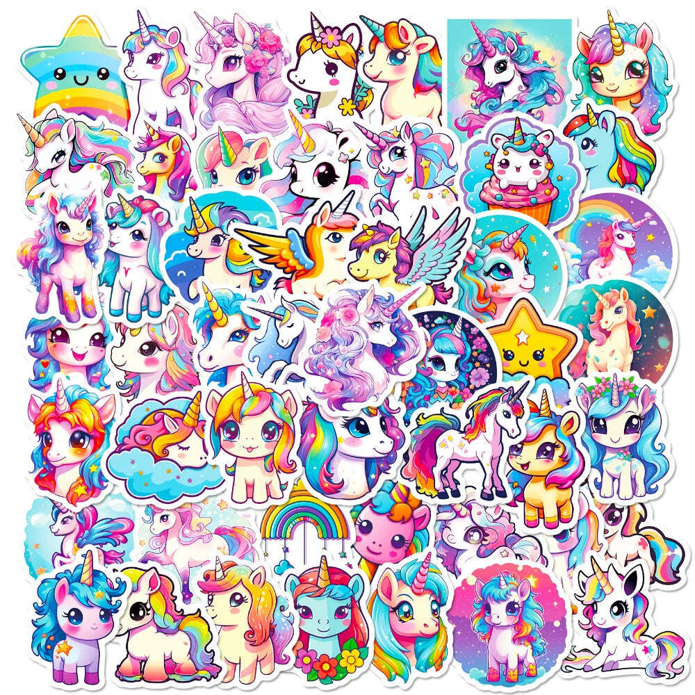 10/50Pcs Cute Cartoon Horse Stickers for Laptop Luggage Phone Car Scooter Funny