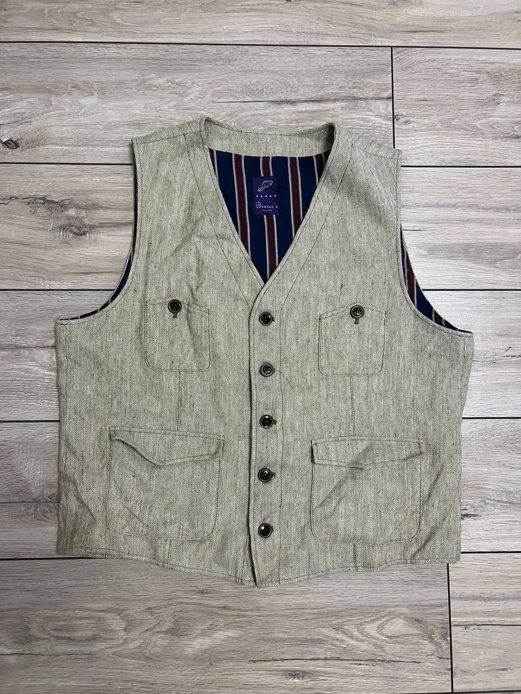 Men's Beaver's Cotton Linen Vest Waistcoat XL-2XL 48in Light Gilet