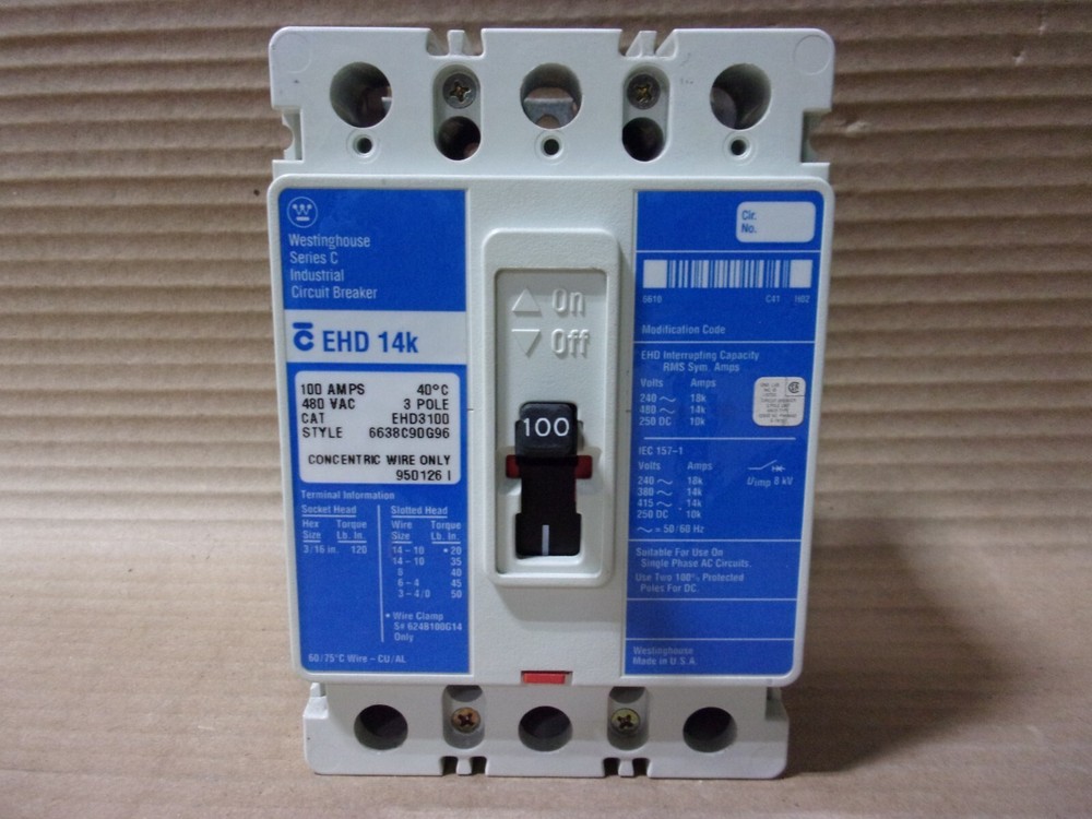Eaton Cutler ED EHD EHD3100 3 Pole 100 Amp Circuit Breaker EHD3100L EHD3100BP10