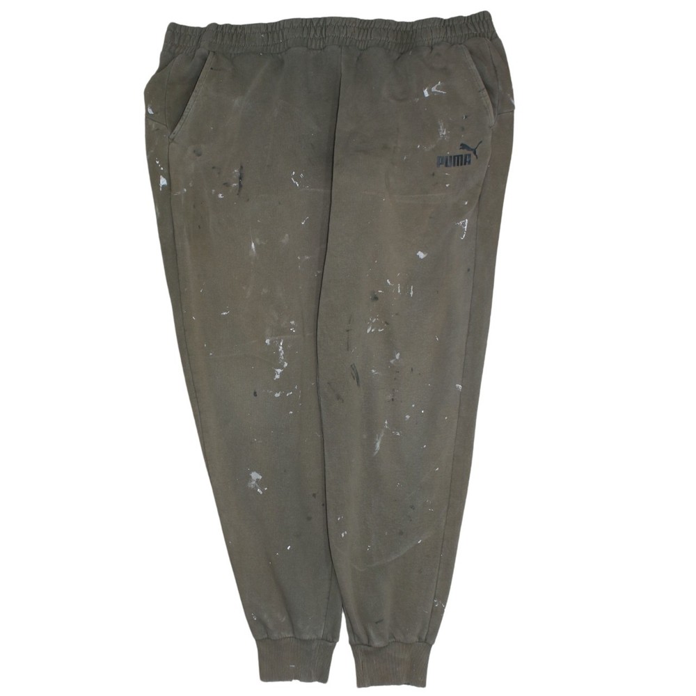 Puma Mens Joggers Khaki Green Elastic Waist Cuffed Knit Sweatpants Logo XXL