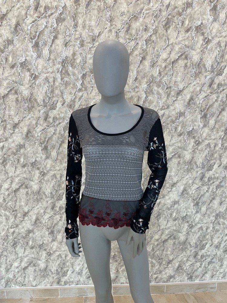 Rare! Custo Barcelona Women’s Vintage Long Sleeve Mesh Top Geometric Floral Size
