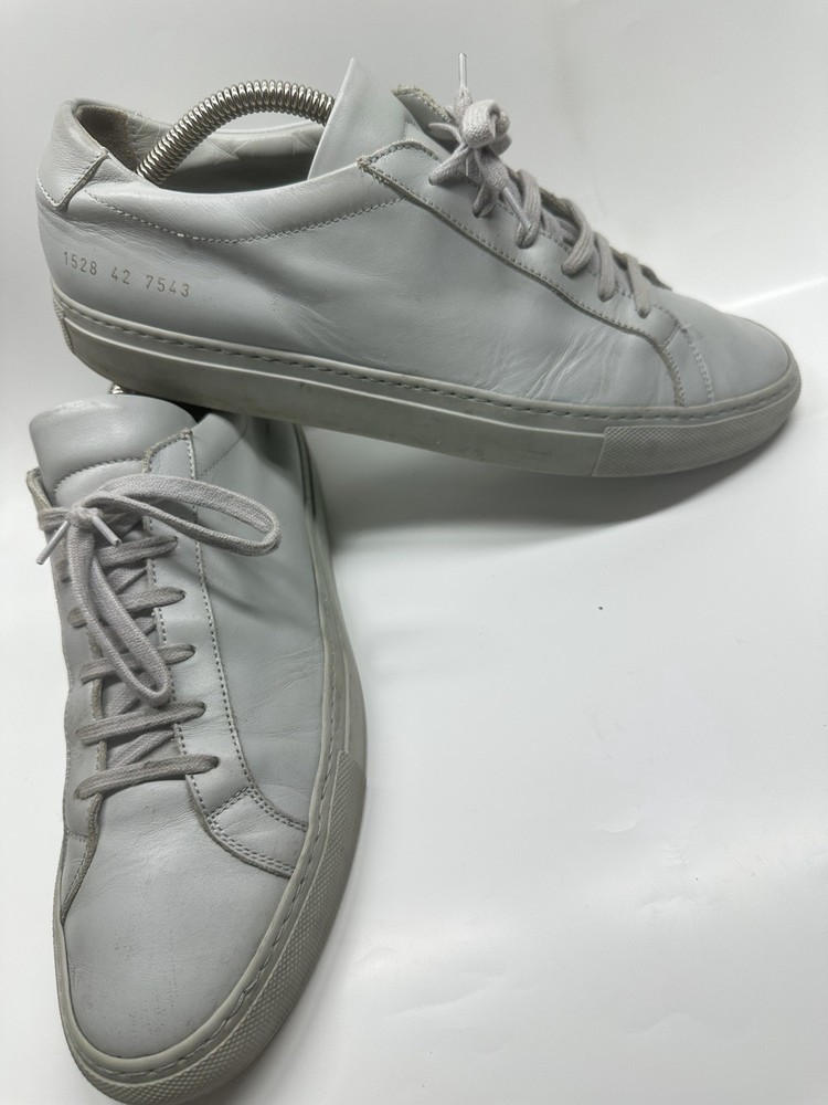 Common Projects Achilles Low Grey Leather Lace Up Trainers size # EU 42-image