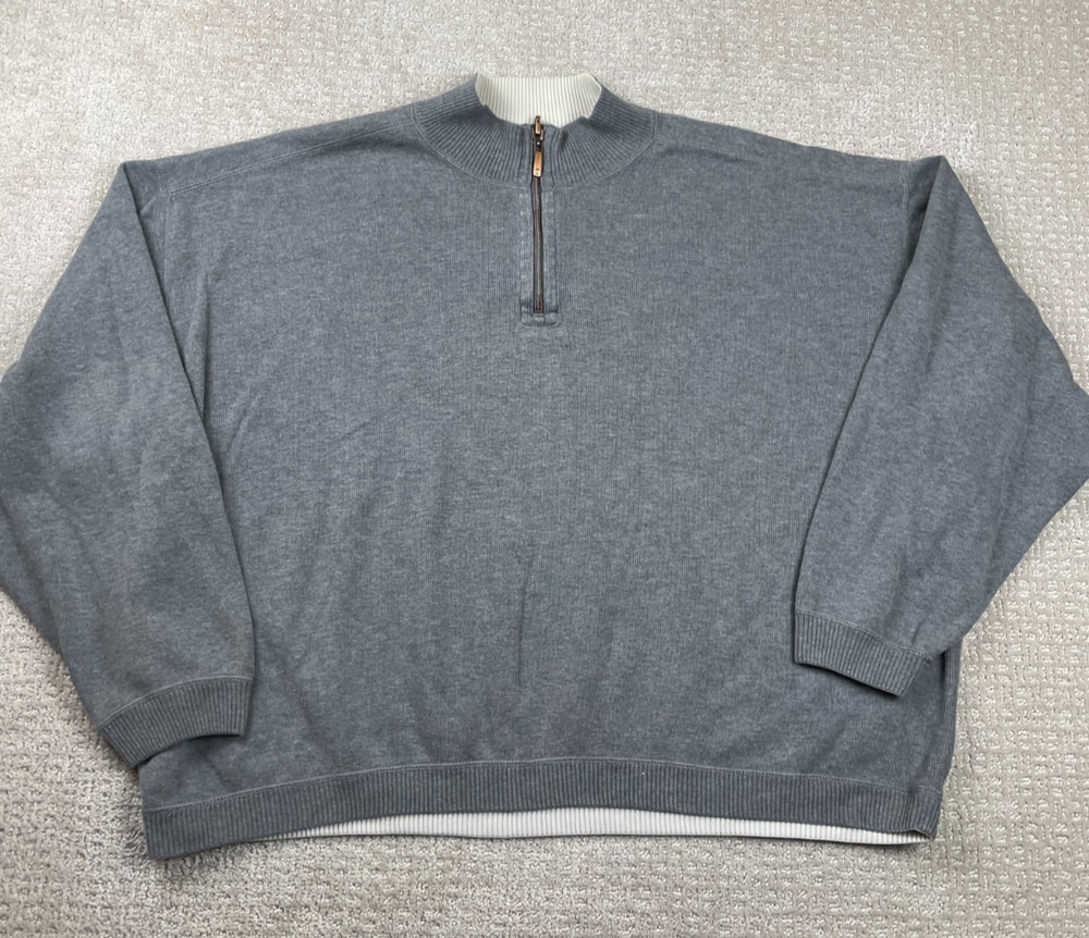 Tommy Bahama Sweater Mens 4XL Short Gray 1/4 Zip Pullover Knit Cotton Resort Y2K