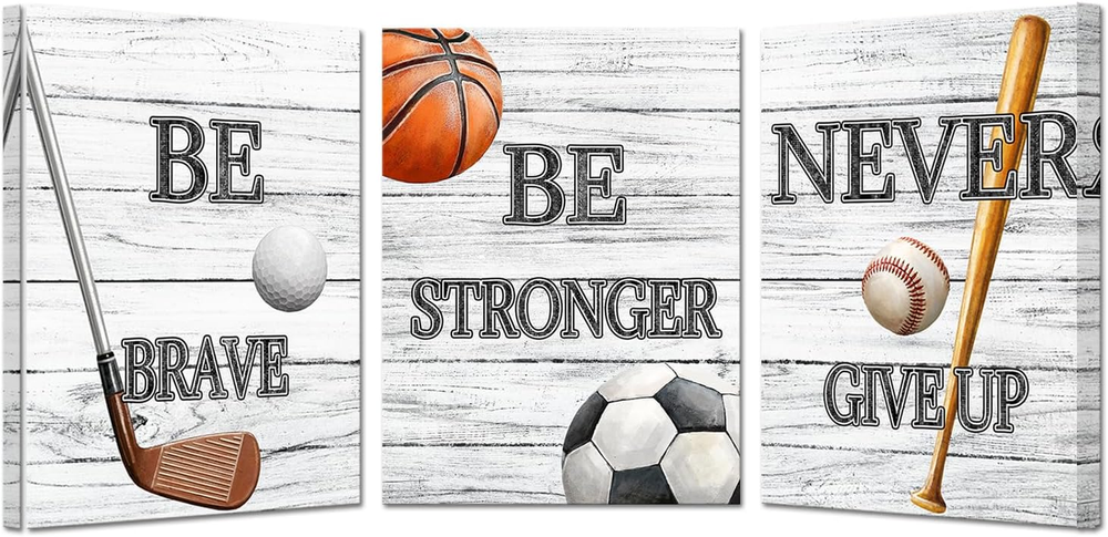 Sports Motivational Wall Art Basketball Football Golf Set of 3 Framed Prints Art