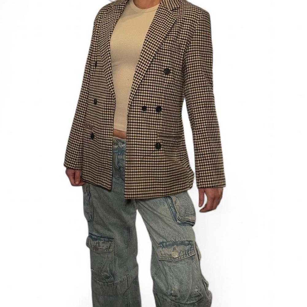 Vintage Style Y2K Grunge Plaid Double-BreastedBlazer Oversized 90s/00s Aesthetic