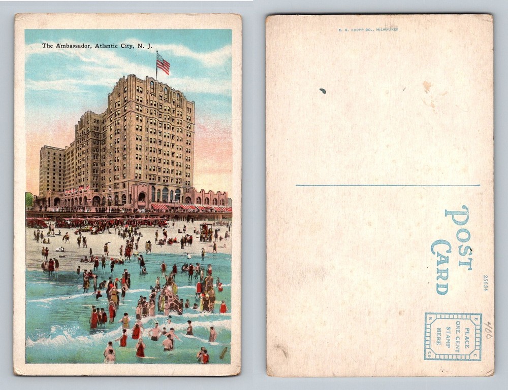 Atlantic City, NJ-New Jersey, Ambassador Hotel Beach Crowds Vintage Postcard