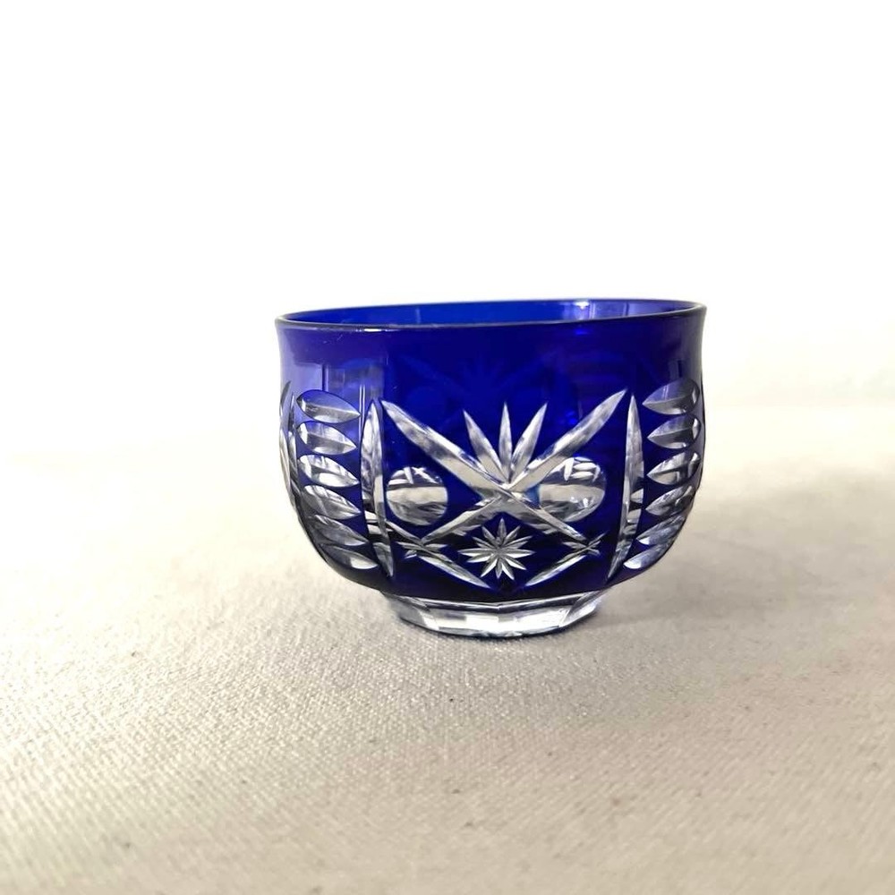Edo Kiriko Sake Cup Choko 6cm Unused Japanese Glassware