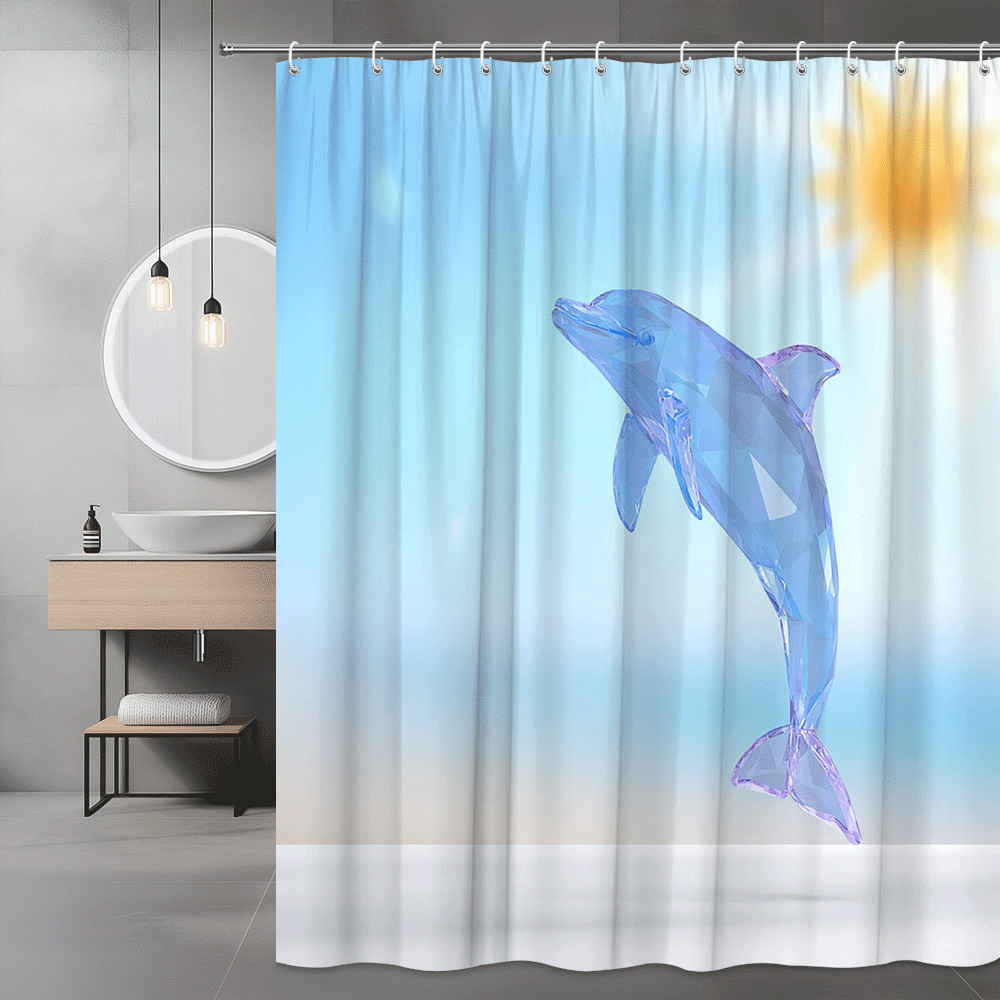 Dolphin Shower Curtain Blue Ocean Sky Print