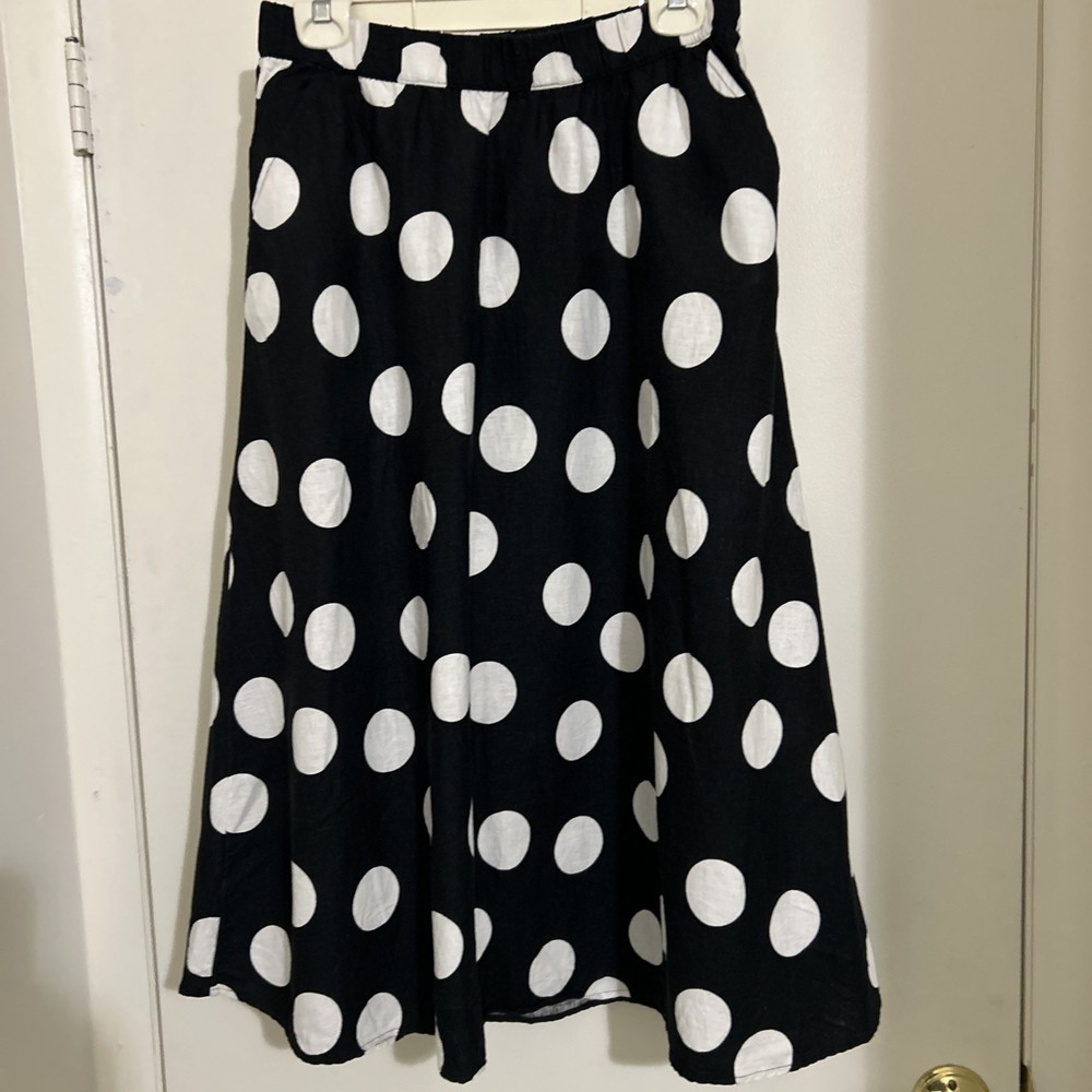Target x Tabitha Brown polka dot linen Black and White midi Skirt S Boho Pockets