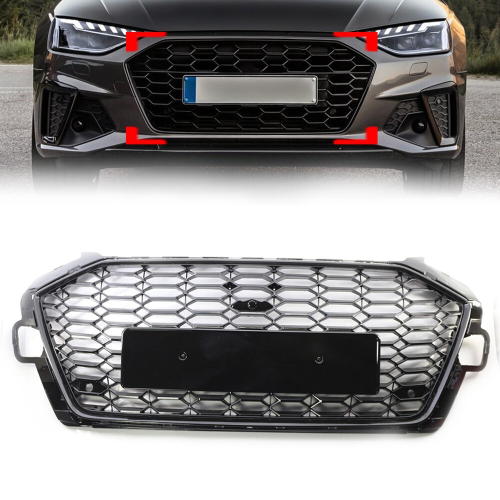Front Honeycomb Front Grille Bumper Mesh Girll For AUDI A4/S4 2020-2022 Black