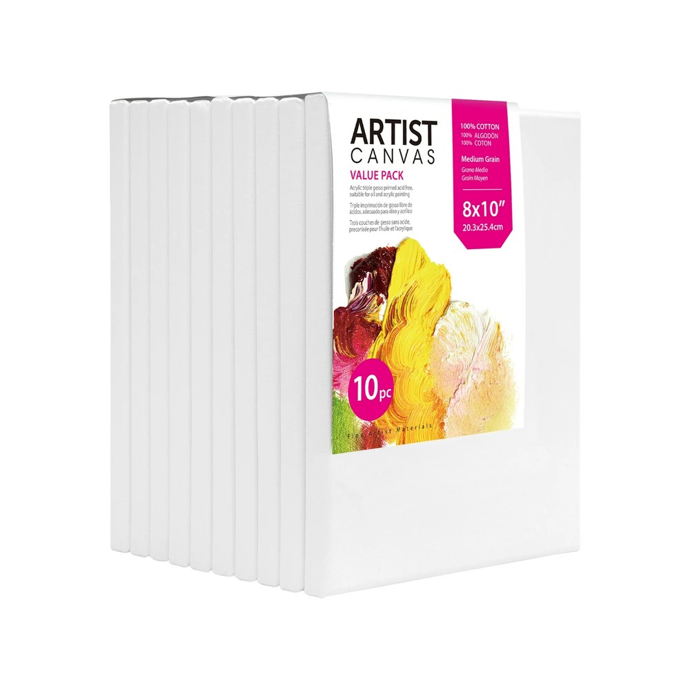 Studio Stretched Canvas, 100% Cotton Acid Free White Canvas, 8