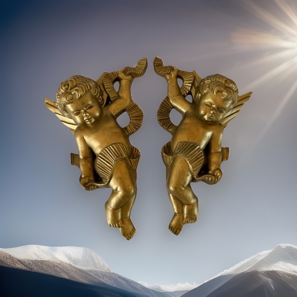 2 VINTAGE Burwood 2020-2 Products Gold Cherub Angels Wall Hanging Plaques 10