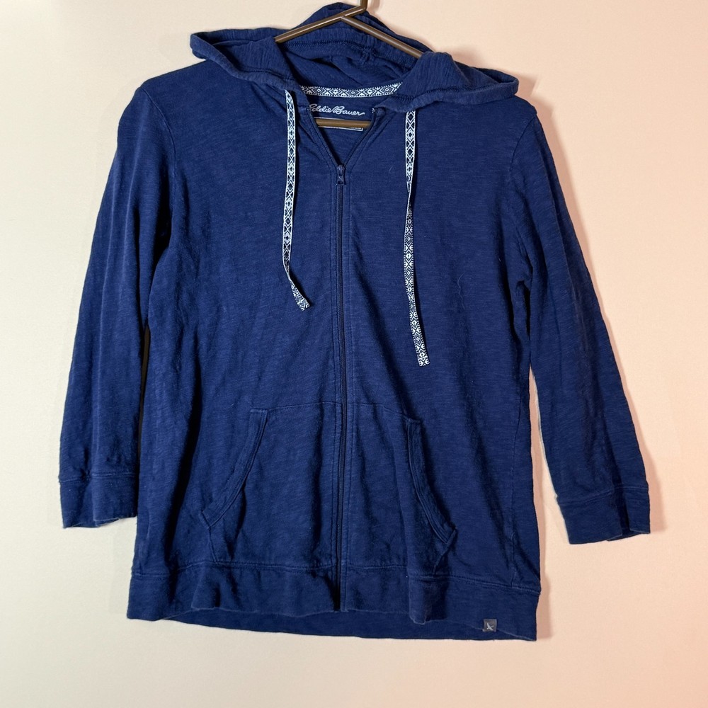 Eddie Bauer Full Zip Fleece Hoodie Hoody Jacket Blue Women's Size Medium M