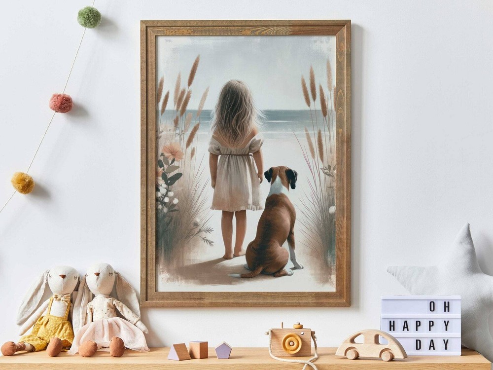 Boxer Nursery Decor Girl And Dog Painting Boxer Dog Print Dog Nursery Decor