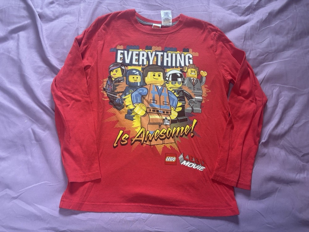 Lego Movie Shirt Boys Medium 10/12 Red Long Sleeve 2015 Everything Is Awesome