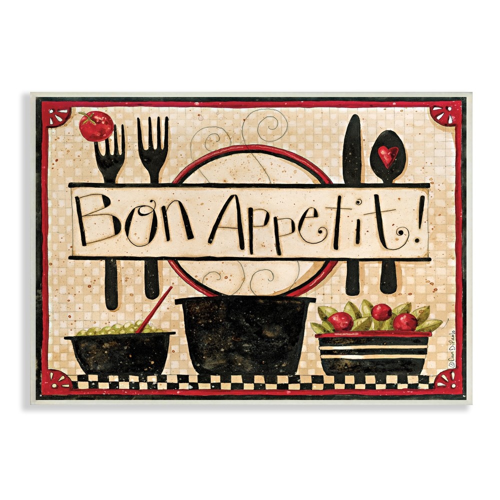 Stupell Bon Appetit Phrase Vintage Kitchen Cooking Charm   13 x 19