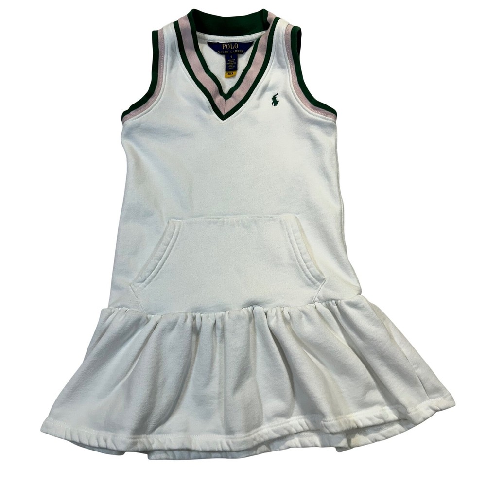 Polo Ralph Lauren Terry Cloth Dress Kids 5 White Preppy Sporty Tennis Ruffle Hem