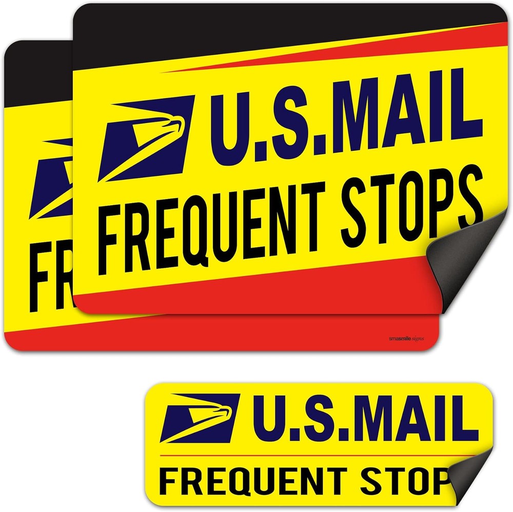 Mail Delivery Driver Magnetic Signs - 3-Pack Yellow (2 Large & 1 Small)  