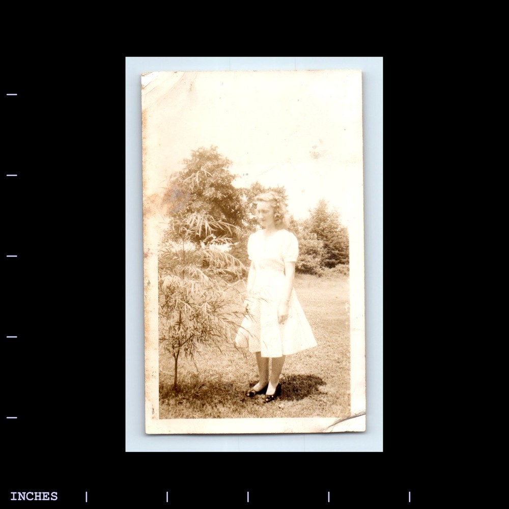 Old Vintage Photo WOMAN STANDING OUTSIDE BY TREE