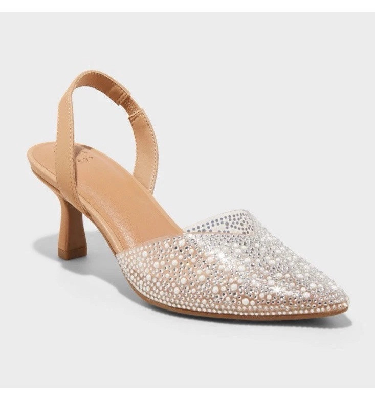 Women's Isabel Embellished Slingback Kitten Heels Clear 6.5 A New Day
