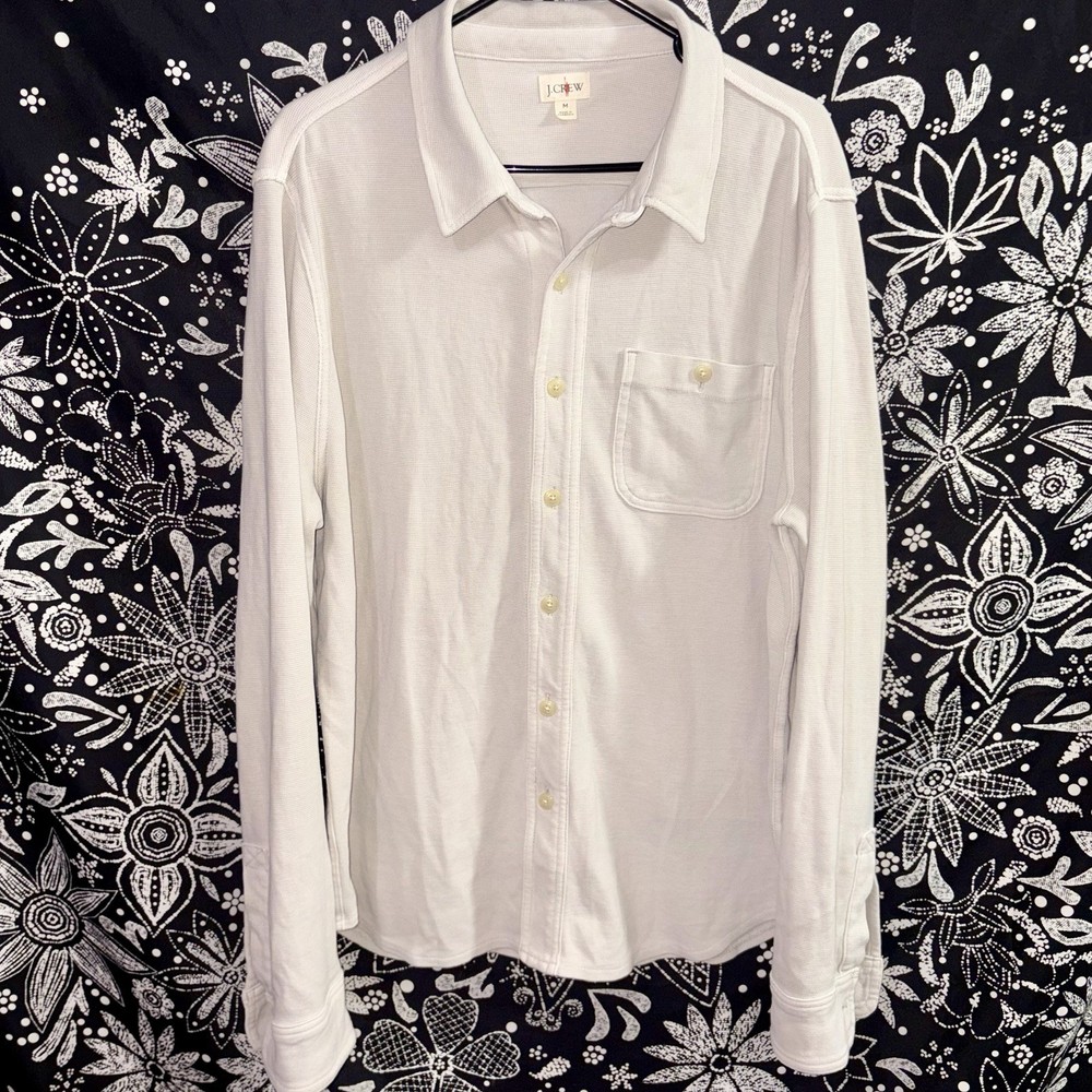 J.Crew Mens Waffle Weave Oarsman Cotton Button Down Shirt CL417 Cream Size M