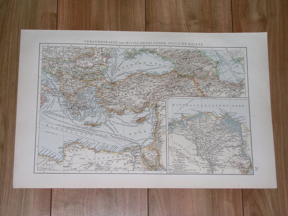 1896 Antique Map Of Eastern Mediterranean Sea Turkey Greece Egypt Armenia