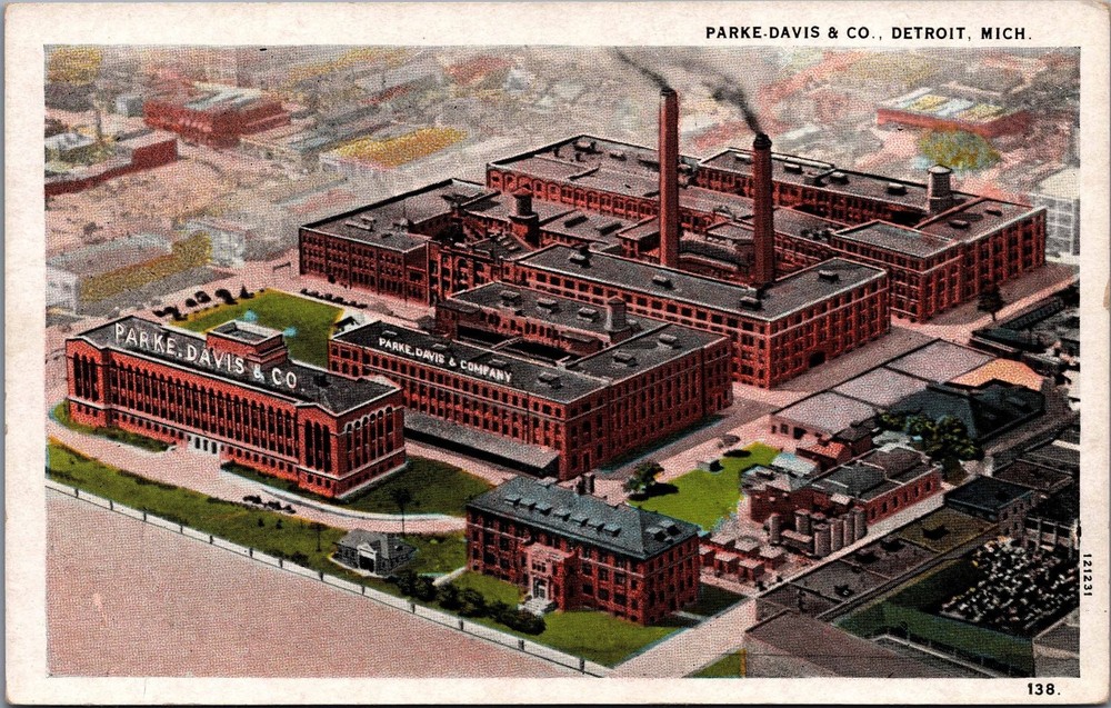 Parke-Davis & Co. Detroit, MI Factory Aerial View Vintage Postcard