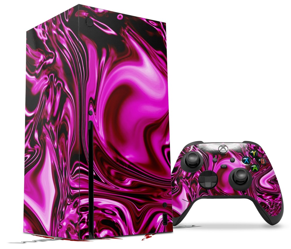 Skins XBOX Series X Console Controller Liquid Metal Chrome Hot Pink Fuchsia