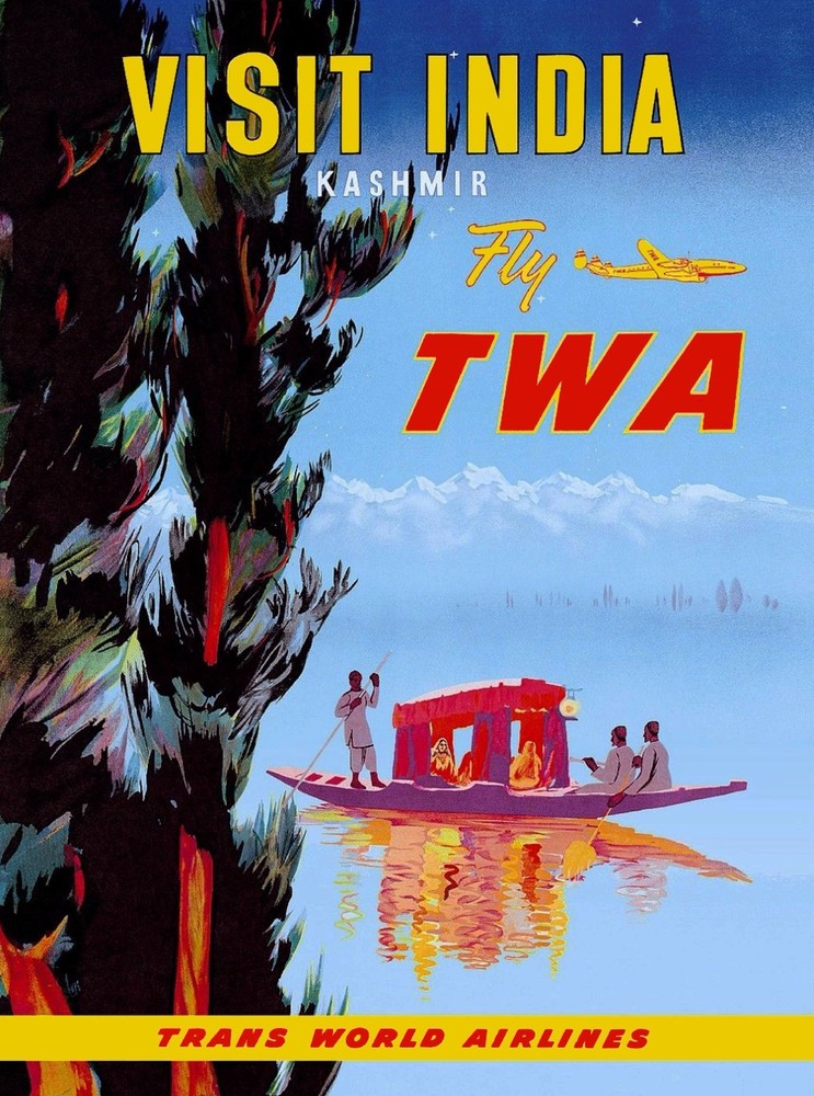 India Kashmir Visit Indian by Airplane Vintage Travel Advertisement Art Poster