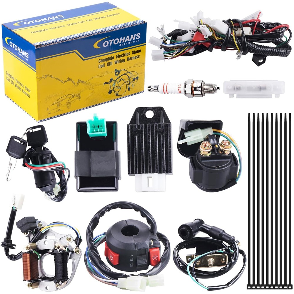 Complete Electrics Wiring Harness Relay Stator Coil CDI Solenoid Spark Plug...