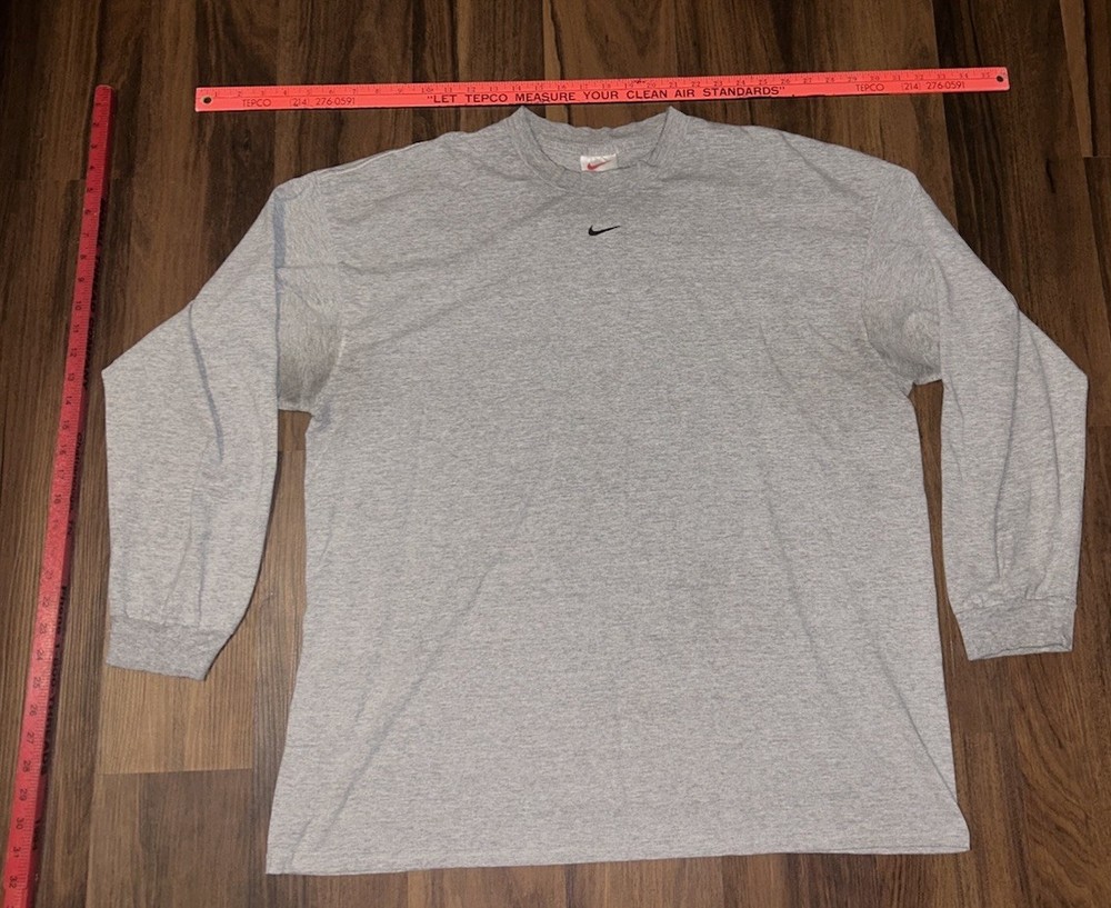VTG Nike Embroidered Center Swoosh Long Sleeve Shirt Gray Men's XXL Distressed