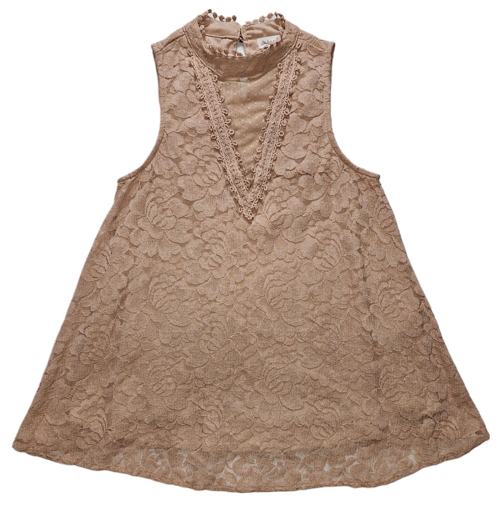 Skylar & Jade Nude Lined Lace High Neck Sleeveless Top Women's Size S