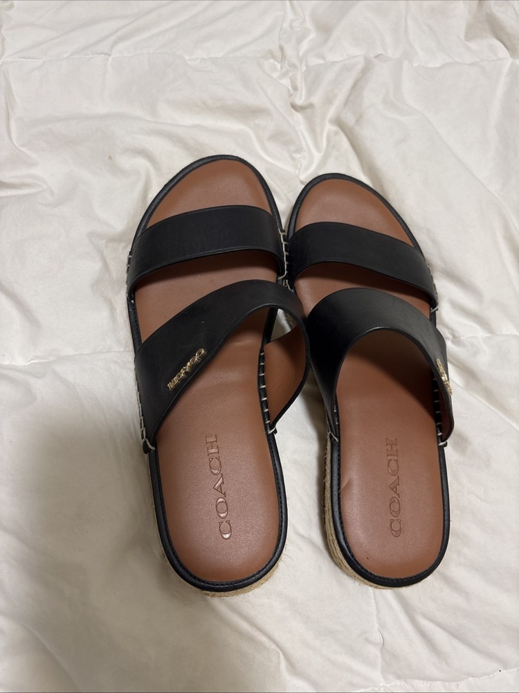 Coach Faylyn Boucle Women's Leather Slide Sandals, Open Toe, Size 8.5, Black
