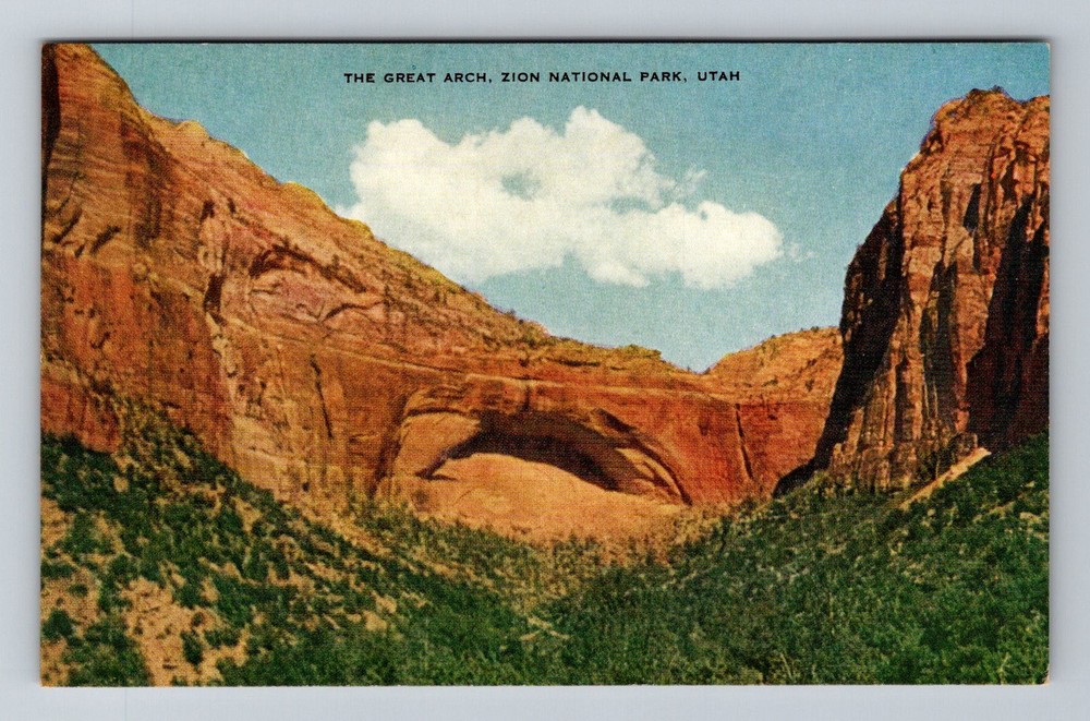 Zion National Park, UT-Utah, Great Arch Navajo Sandstone Canyon Vintage Postcard