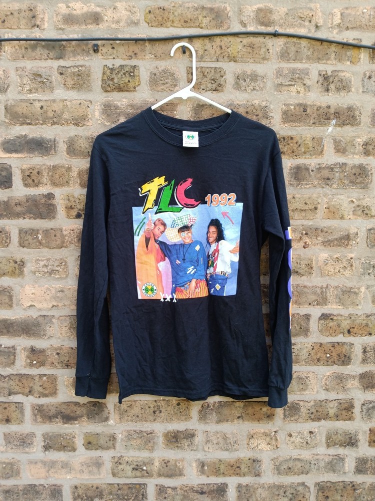 Vintage Cross Colours TLC 1992 Hip Hop Graphic Retro 90s Y2K Shirt Small Grunge