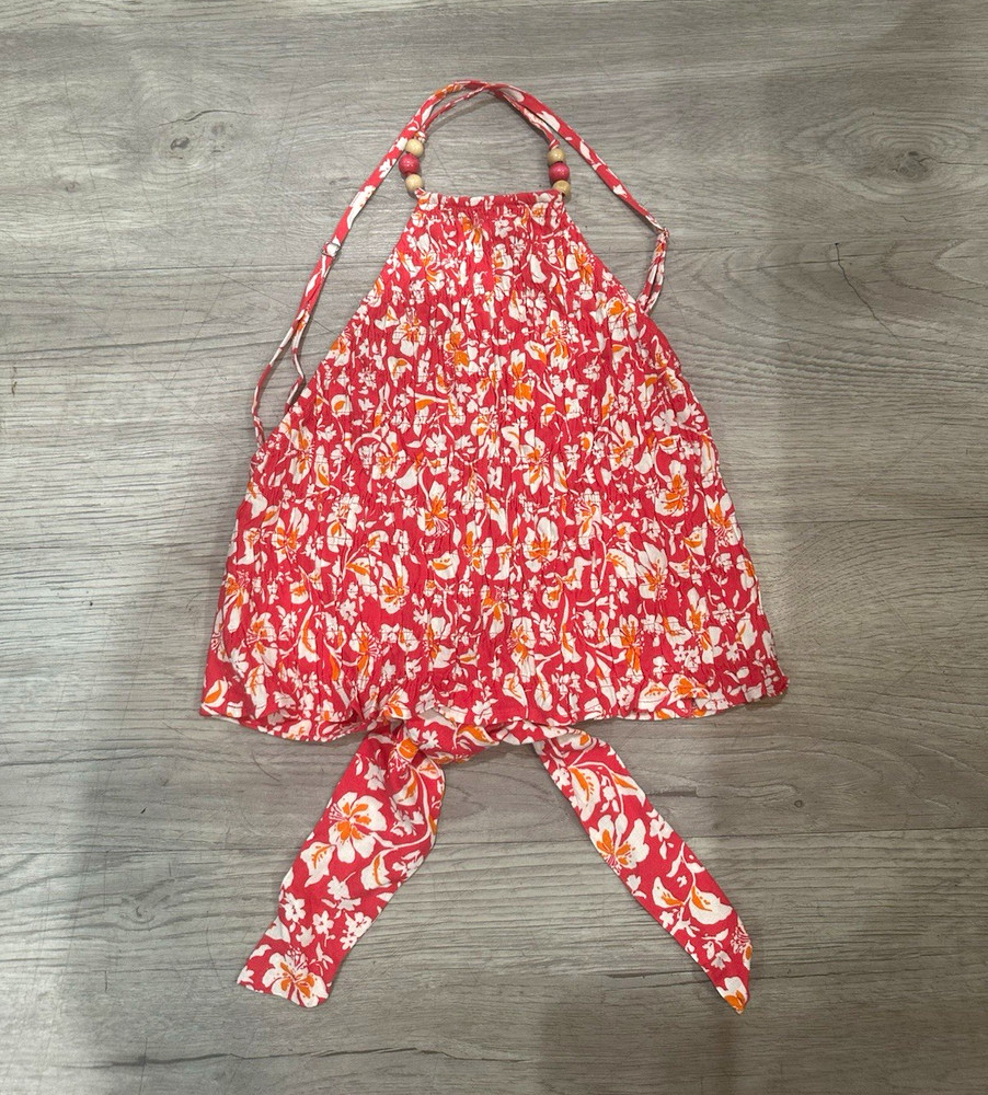 ZARA Pink Floral Beaded Halter Tie-Back Sleeveless Top Size S