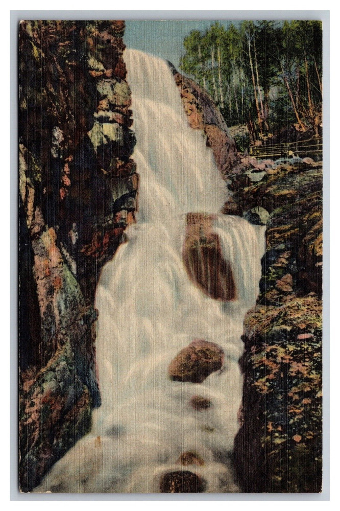 Franconia Notch White Mountains NH Cascade at Flume Linen Postcard Posted 1955