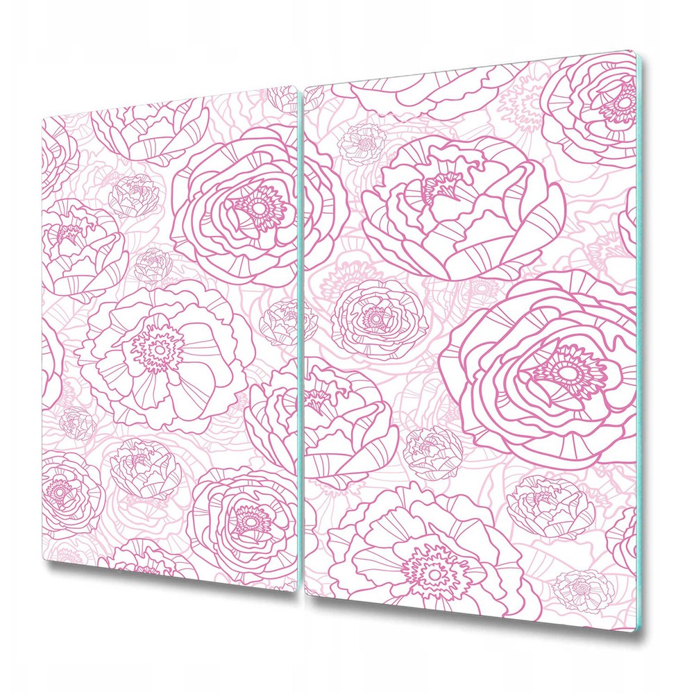 Tempered Glass Chopping Cutting Board Pink line flowers pink and white 2x30x52