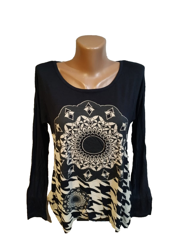 Desigual women's  long sleeve  blouse size S black  ornament boho