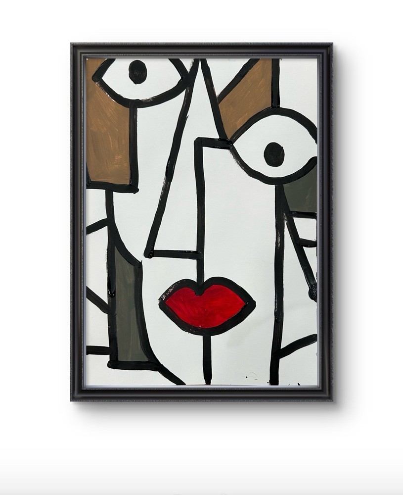 Original Abstract Cubism Face Painting 9x12 paper Modern Wall Art Home Decor